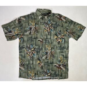 VINTAGE Pierre Cardin Button Up Shirt Men XL Floral Bamboo All Over Print Green
